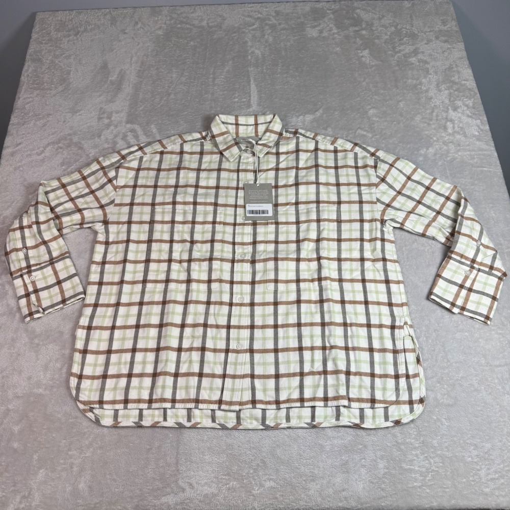 NWT Everlane Women The Brushed Flannel‎ Boxy Shirt Plaid S $90 Soft 3/4 Sleeve
